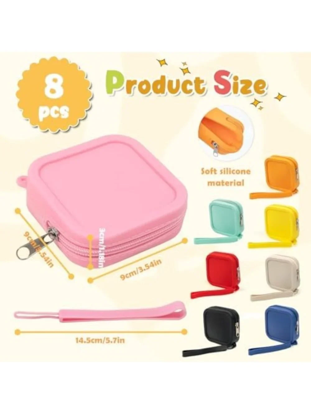Colorful 8PCS Silicone Coin Purse Set - Waterproof Zipper Pouches for Travel